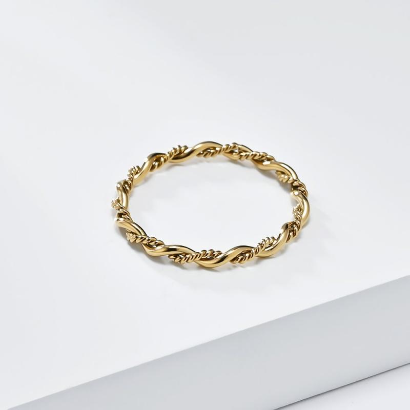 Stainless Steel Waterproof 18k Gold Plated Rope Twist Chain Ring For Women Fashion Simple 2mm Size Ring Jewelry Accessories