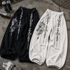 Retro volné tepláky Y2k Pánské Dámské Streetwear Tmavě gotické široké kalhoty Vyšívaný pásek Tepláky