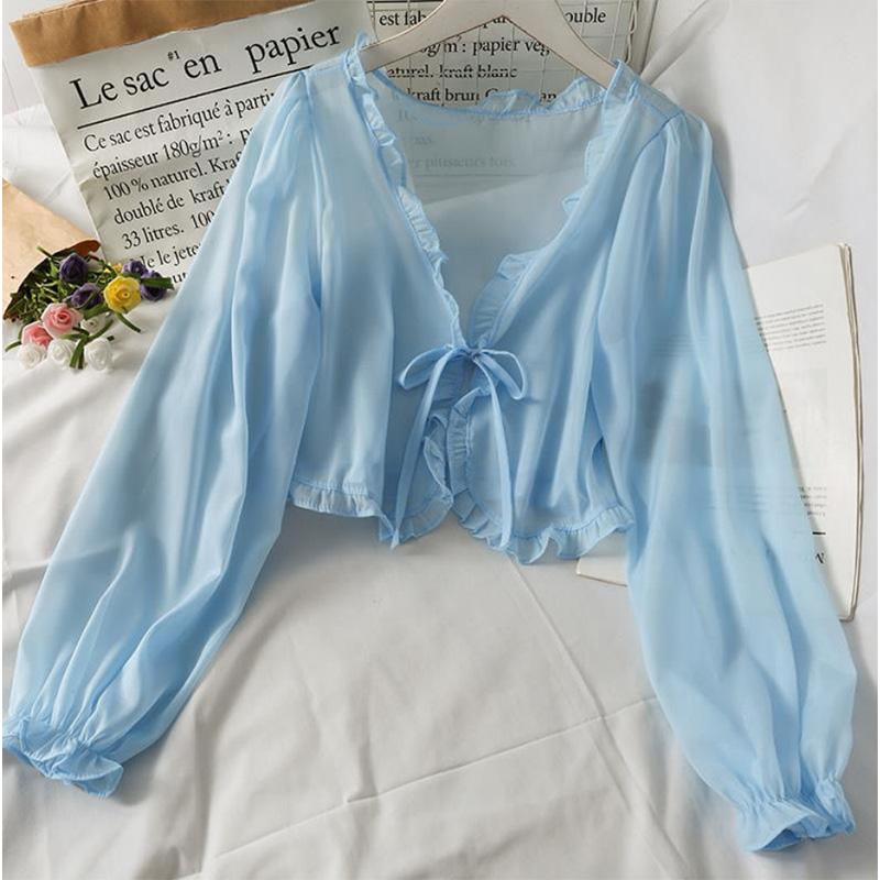 Sorgfältige Maschine Kurze Fliege mit Pilzkante Kleiner Schal Damen Locker Langärmlig Allround Sonnenschutzhemd Strickjacke