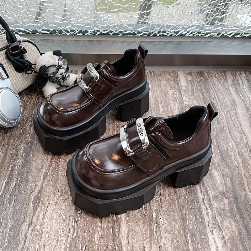 

2025 spring new 9cm inner height increase women s shoes platform high heel JK small leather shoes versatile muffin casual loafers 39