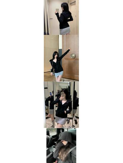 Women's Slim-Fit Hooded Jacket, American Style, Trendy Zipper Cardigan for Spring & Autumn, Versatile & Slimming Dopamine Dressing