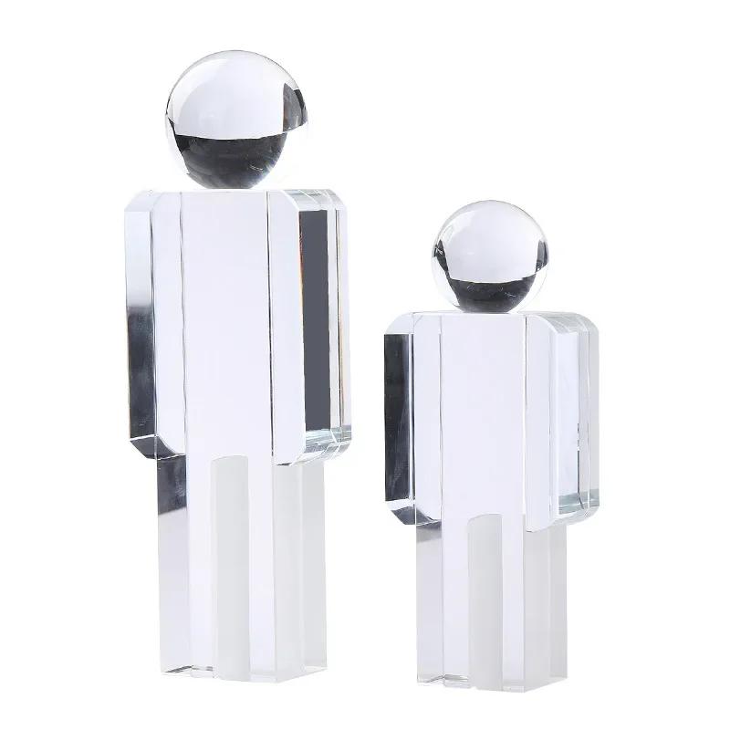 Crystal Man Statue Transparent Figure Sculpture Glass Handicraft Ornaments Cartoon Character Figures Home Decor Accessories