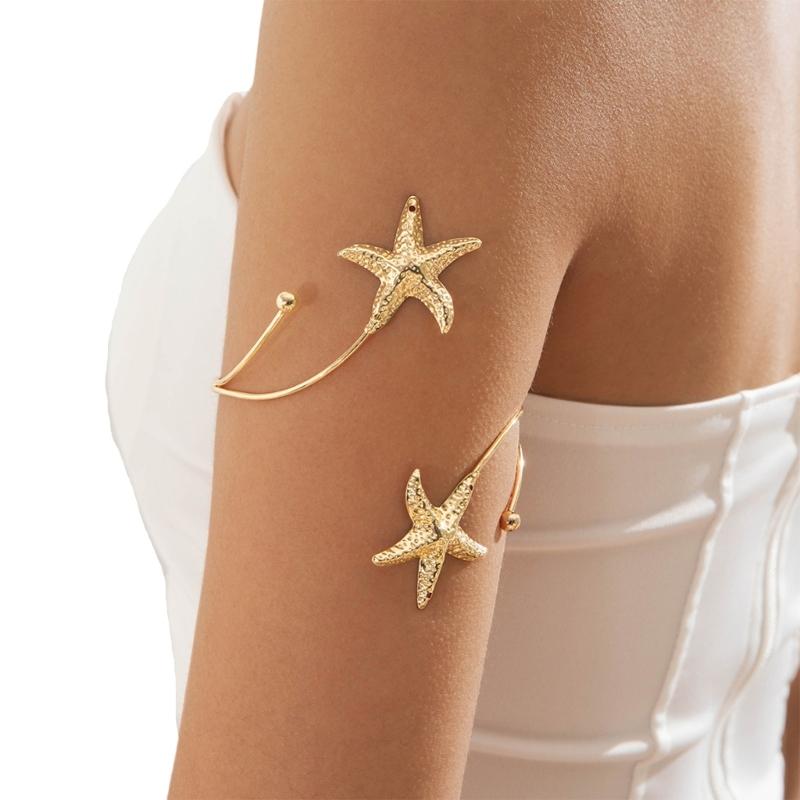 Панк Стиль Геометрическая Морская Звезда Регулируемый Браслет-Манжета с Открытым Концом Для Женщин Модная Металлическая Бижутерия Для Руки