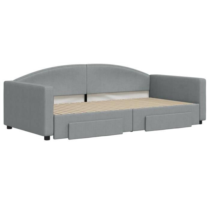 VidaXL Lit de jour avec gigogne et tiroirs gris clair 100x200 cm tissu 3197229
