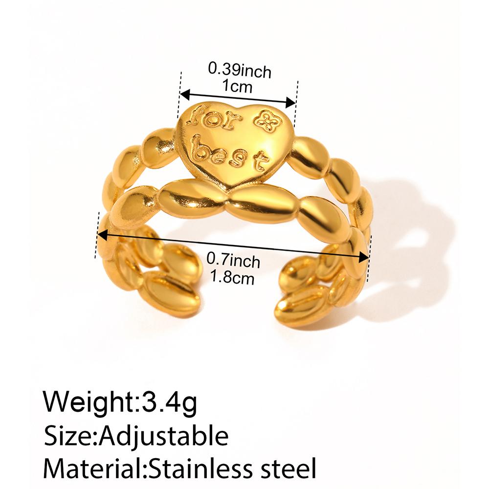 Stainless Steel Heart Ring Open Adjustable Women's Ring Mother's Day Valentine's Day Gift for Lover