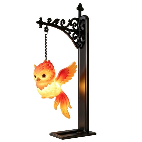 Decorative Bookshelf Lamp Metal Magic Owl Hanging Bookend Lamp, Resin Animal LED Night Light, Pastoral Style Table Decor Deer Bird Light