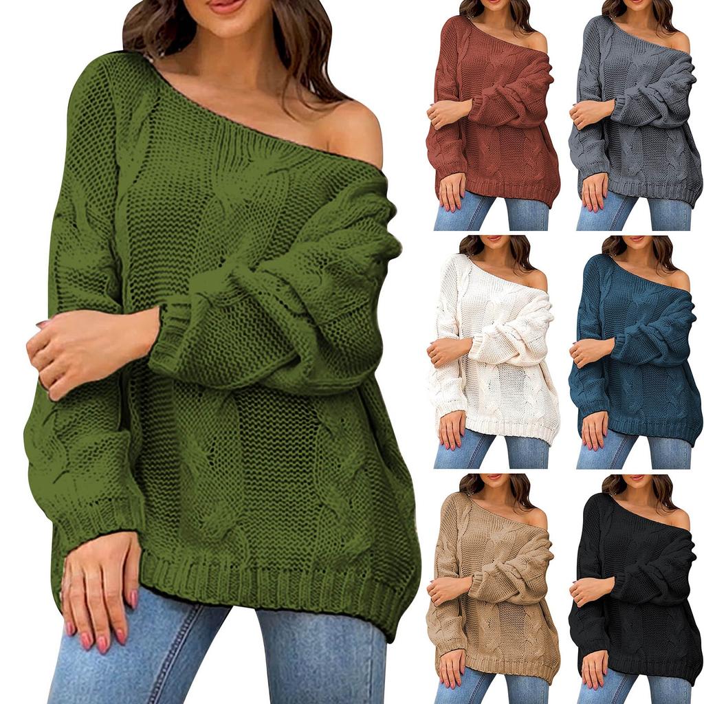 Women's  And Winter Knit Fashion Solid Color Pullover Long Sleeve Sweater