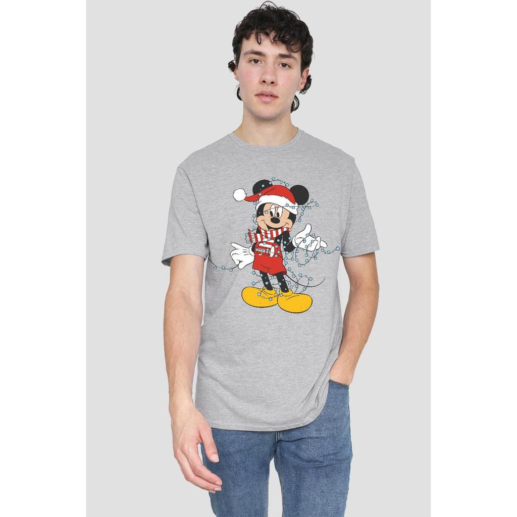 Disney Mens Mickey Mouse Christmas Lights T-Shirt