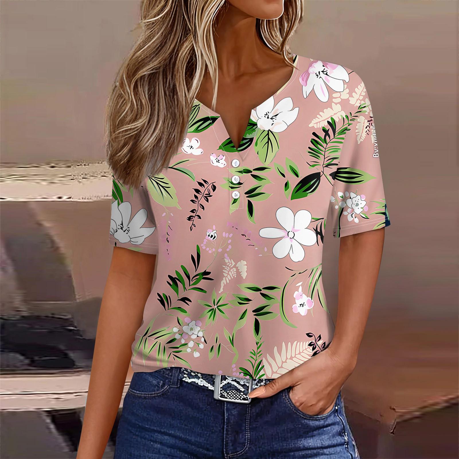 

Женская повседневная футболка с v-образным вырезом и короткими рукавами, декоративная футболка на пуговицах, топ XXXL розовый