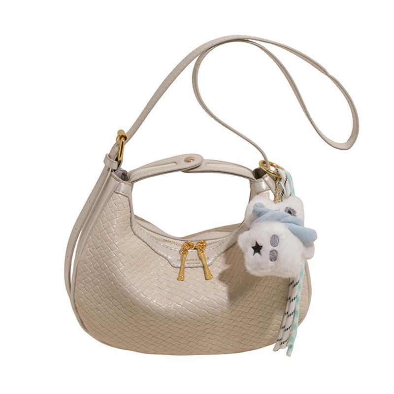 IELGY Fashionable Woven Pattern Portable Dumpling Bag Casual Commuter Crescent Bag