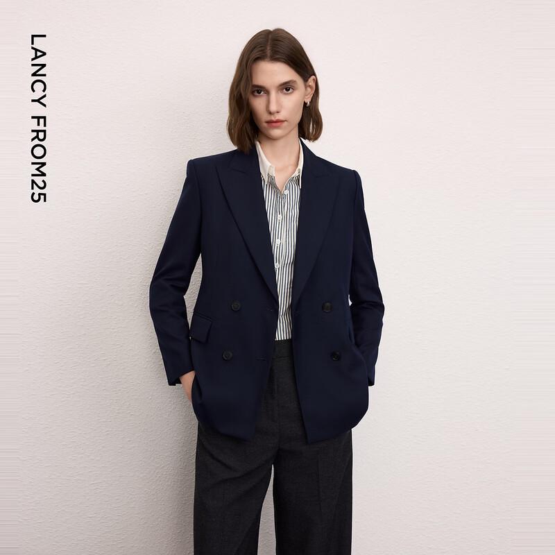 Lanzhi Basic Wardrobe Wool Blend Slim Fit Double-breasted Suit Jacket