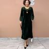 High-end Women's Plus Size Dress Long Gold Velvet Dress Crochet Loose A-line Silk Dress  Autumn  Winter