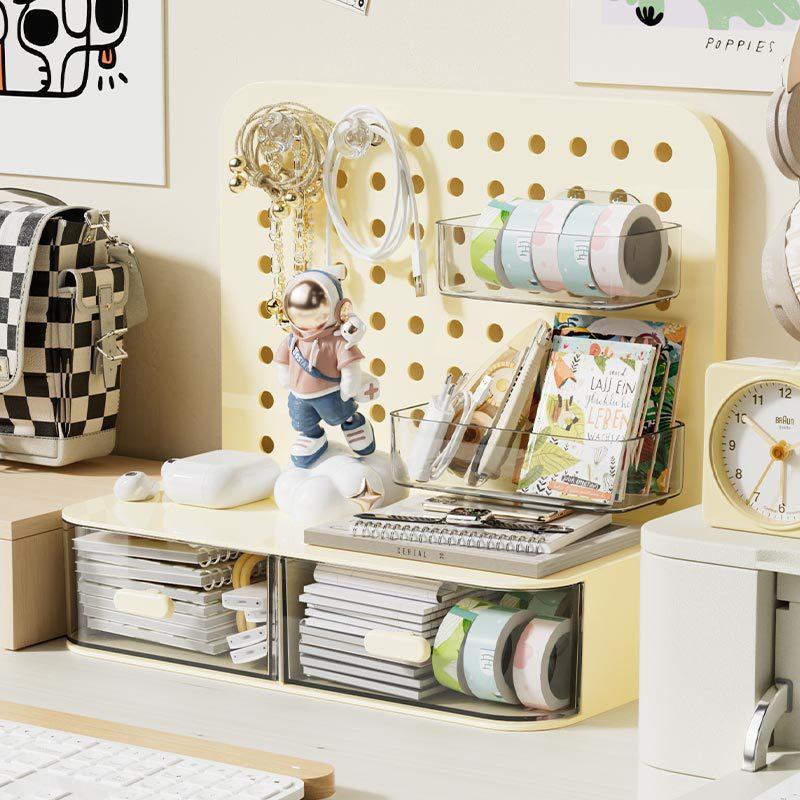 Desktop Perforated Board Storage Box With Drawer Stationery Organizer Sorting Rack Dormitory Office Pen Holder Cosmetics Storage