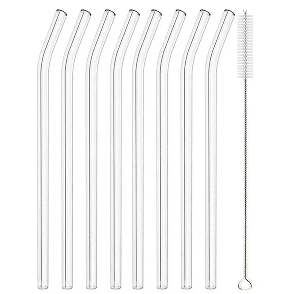 4-8Pcs Reusable Glass Straw Set High Borosilicate Smoothie Cocktails Straw Healthy Eco Friendly Drinking Straw with Clear Brush