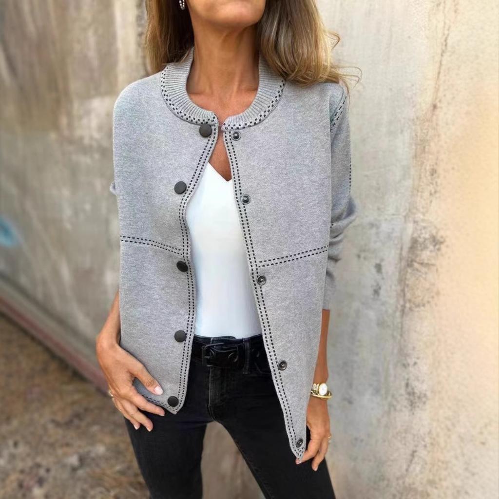 2025 Autumn Winter New Striped Loose Round Neck Button Long Sleeve Versatile Sweater Coat for Women