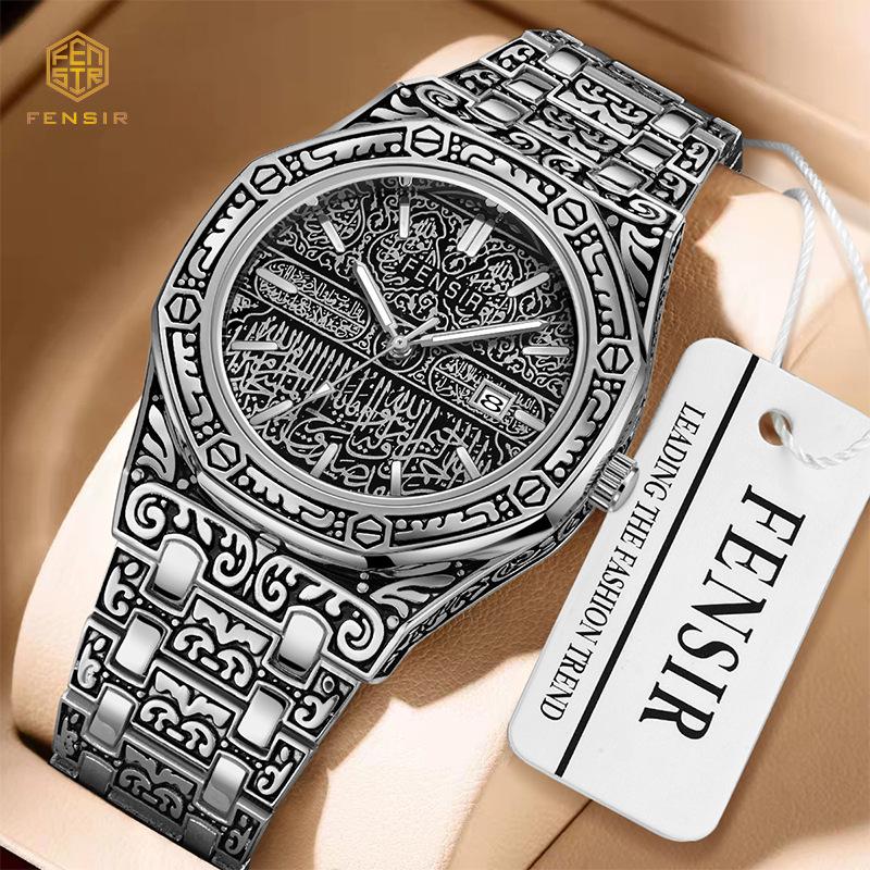 

FENSIR2022 Мужские кварцевые часы с тисненым европейским и американским стальным браслетом