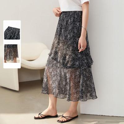 Gonna estiva in chiffon floreale a vita alta con spacco laterale e balze