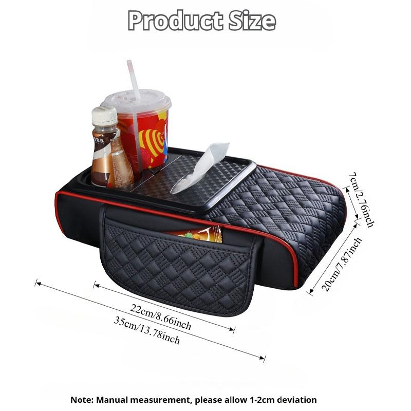 Multi-Function Car Armrest Pad with Cup Holder, Tissue Box & Side Storage Premium Napa Leather  Essential Comfort for Your Car