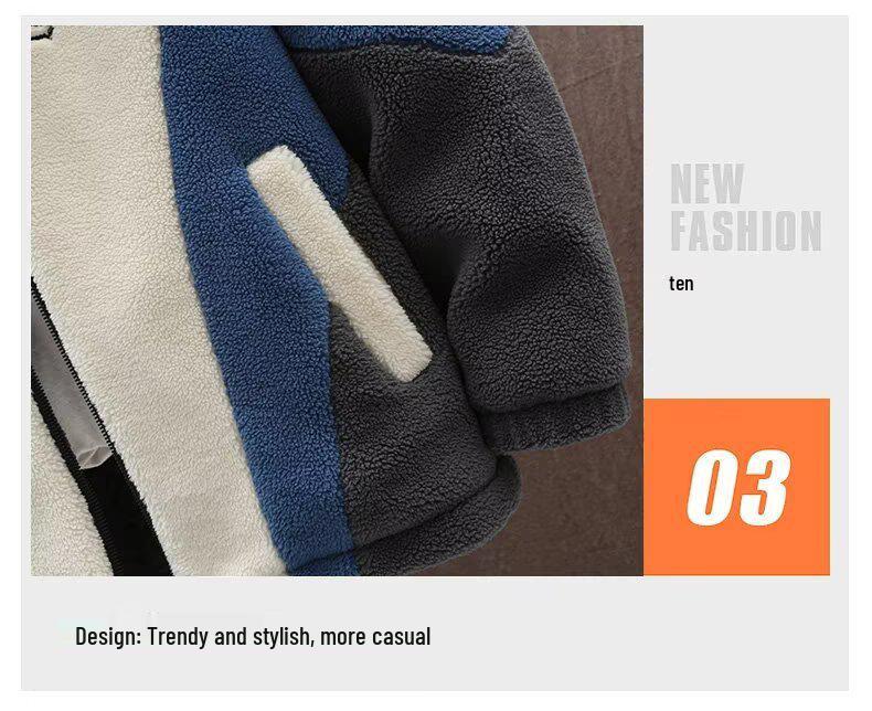 Trendig bomullsfleecehuvtröja för män - Vinterkappa med lammullsfoder för gymnasieelever