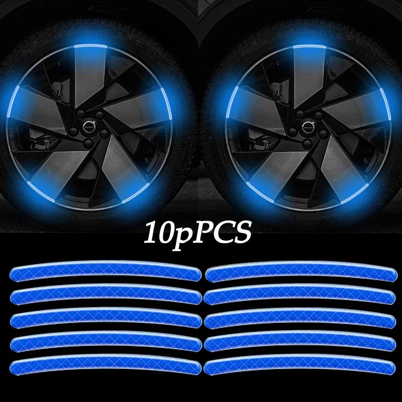 New 10pcs Car Wheel Hub Reflective Sticker Tire Rim Reflective Strips Luminous Sticker for Night Driving Car-Styling Accessories