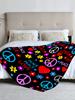Peace & Love themed colorful fleece blanket, perfect for sofa, bed, office. Ideal gift for family, friends, holidays.