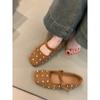 Retro rhinestone flat bottom shallow mouth single shoes with buckle square head matte suede soft sole Mary Jane shoes