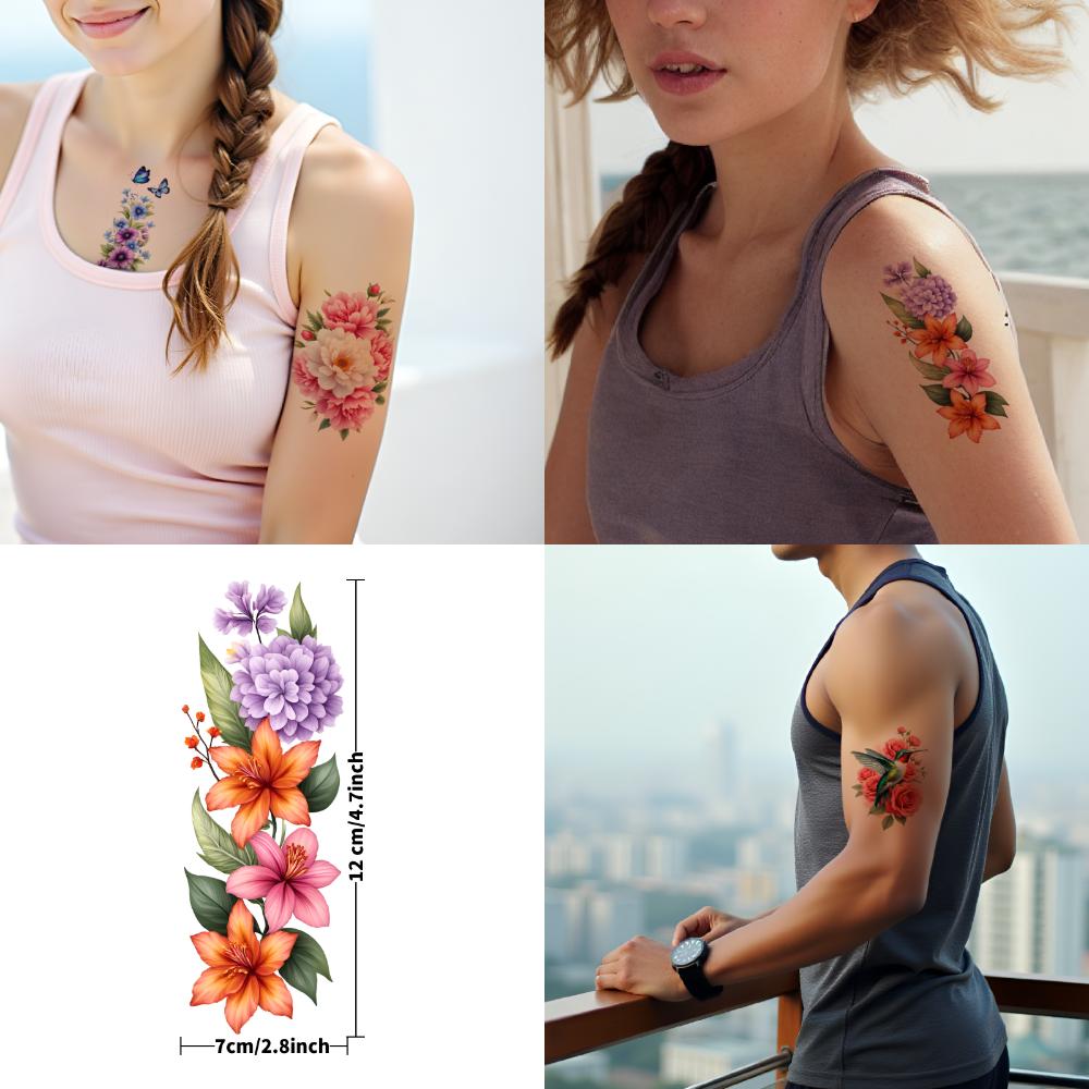 12pcs Temporary Tattoo Beetles Colorful Floral Patterns Roses Temporary Tattoo Stickers Peonies For Arms Male Adult