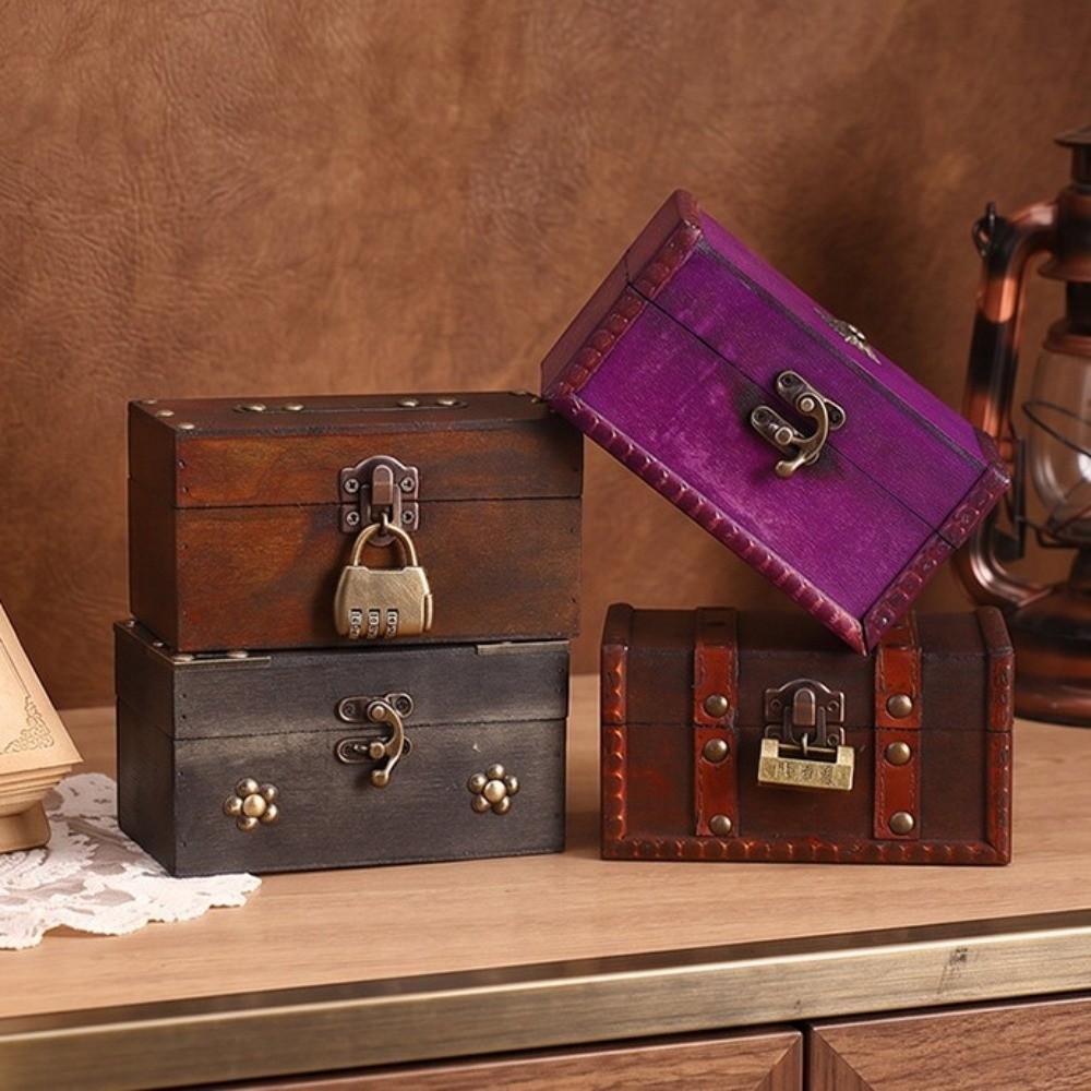 Vintage Jewelry Storage Box with a Lock Retro Style Desktop Organizer Collection Gift Box Home Use