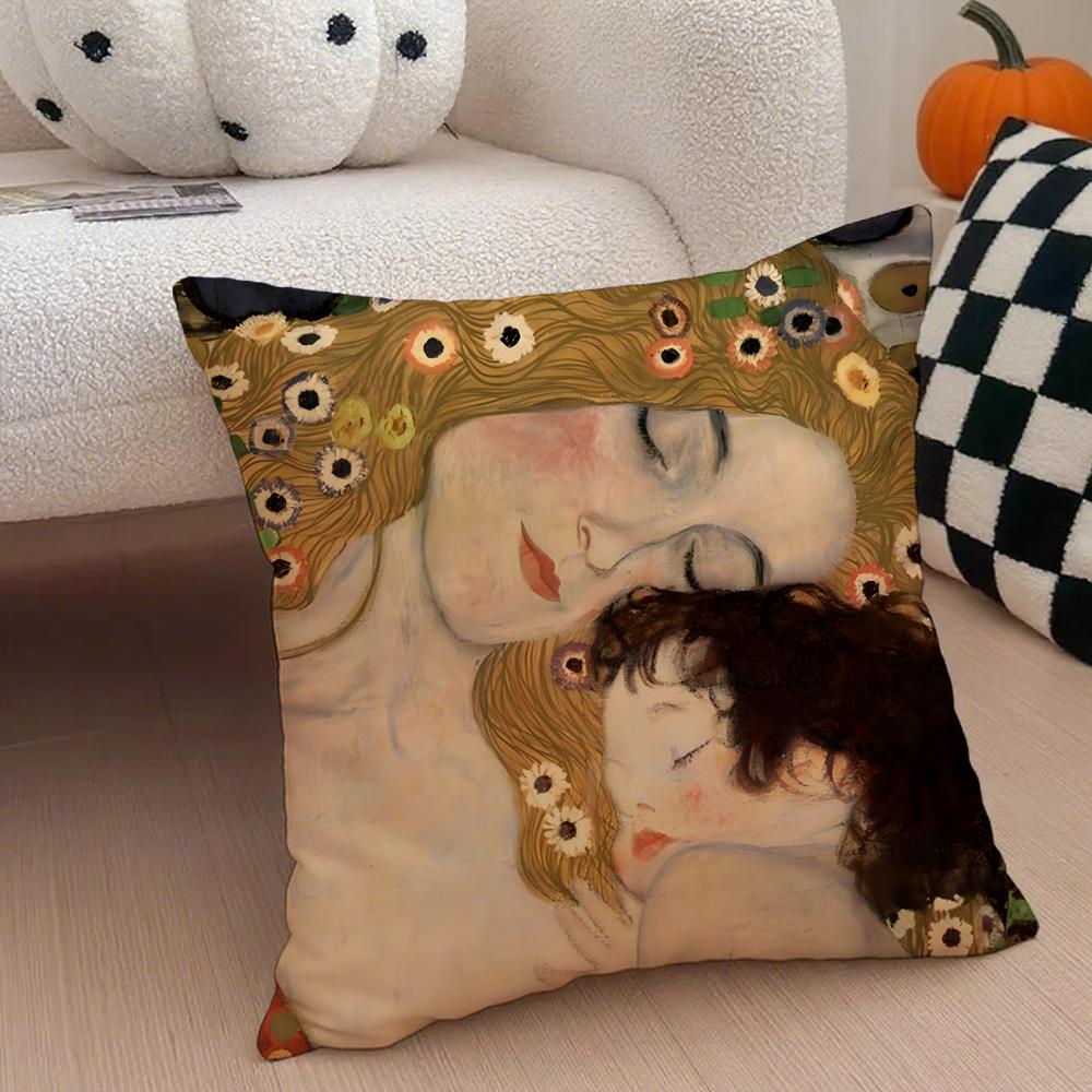 K-Klimt Kunst Meisterwerk Kissenbezug Überwurf Kissenbezug Versteckter Knopf Langlebiges Polyester Stuhlkissen