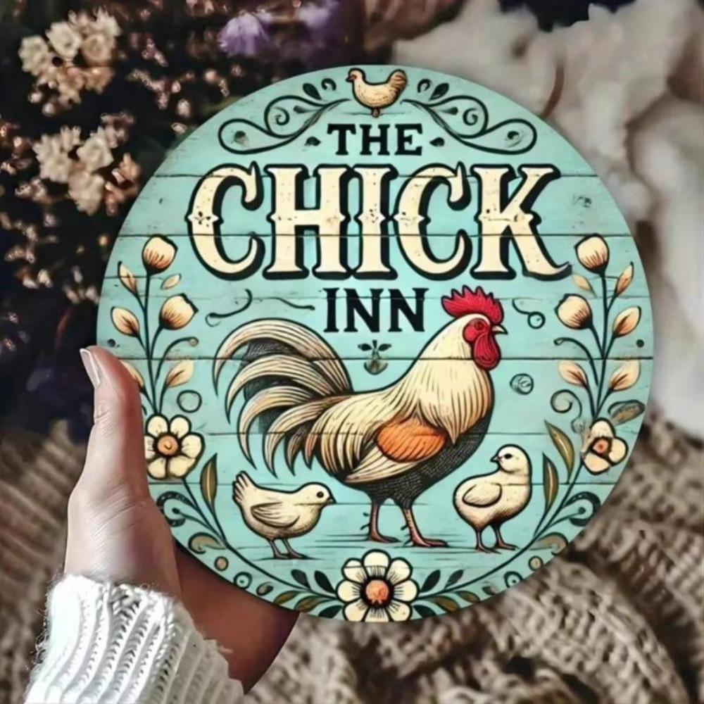 Vintage plechová cedule Kovová nástěnná dekorace Chicken Inn Bar Retro plaketa 7,8x7,8 palce Vodotěsná pro domácí bar kavárnu pánský pokoj dárek