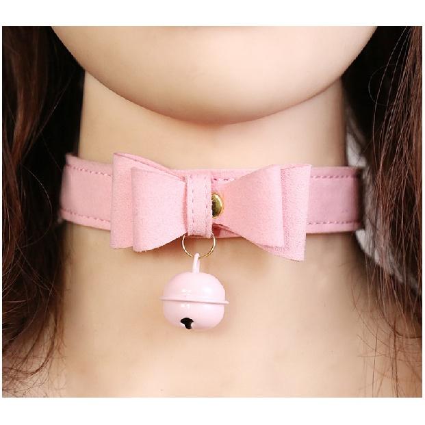Bell Bow Tie PU Leather Necklace for Women Sex Slave Bdsm Bondage Collar Sexy Toys for Couples Sex