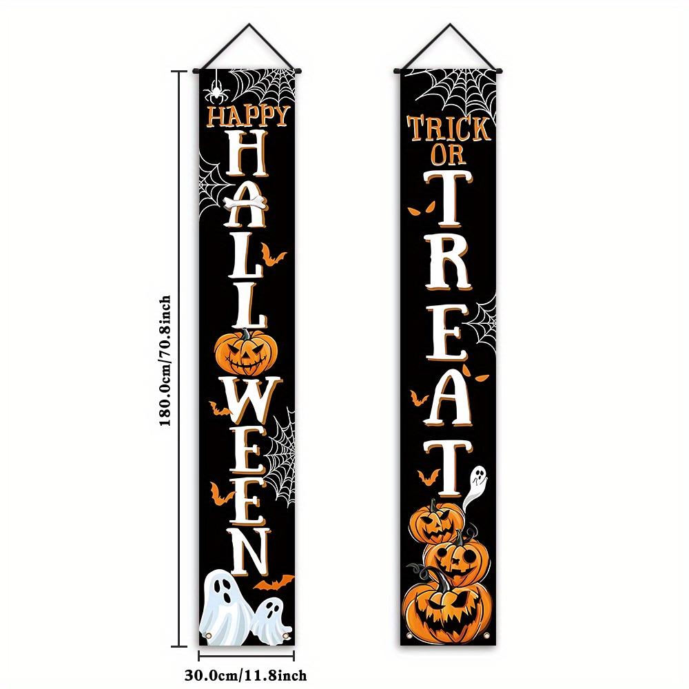 Halloween Porch Sign Pumpkin Spider Web Courtyard 1 Pair Polyester Indoor Outdoor Decor