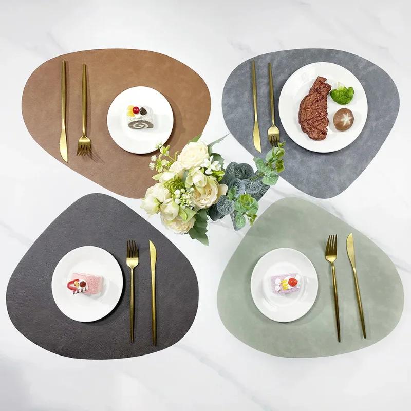 Double-Sided Anti-Slip Placemat - PU Thermal Insulation Table Mat with Water Droplet Pattern and Leather-Like Design
