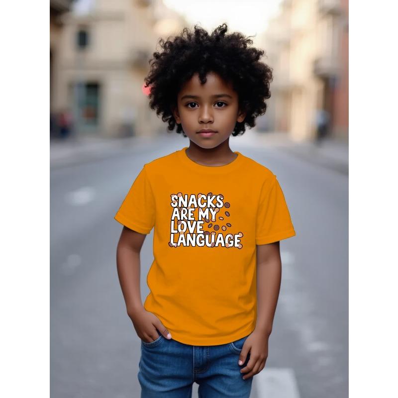 European Size Funny Letter Print Short Sleeved T Shirt Breathable Round Neck Summer Top for Boys Casual Wear for Children