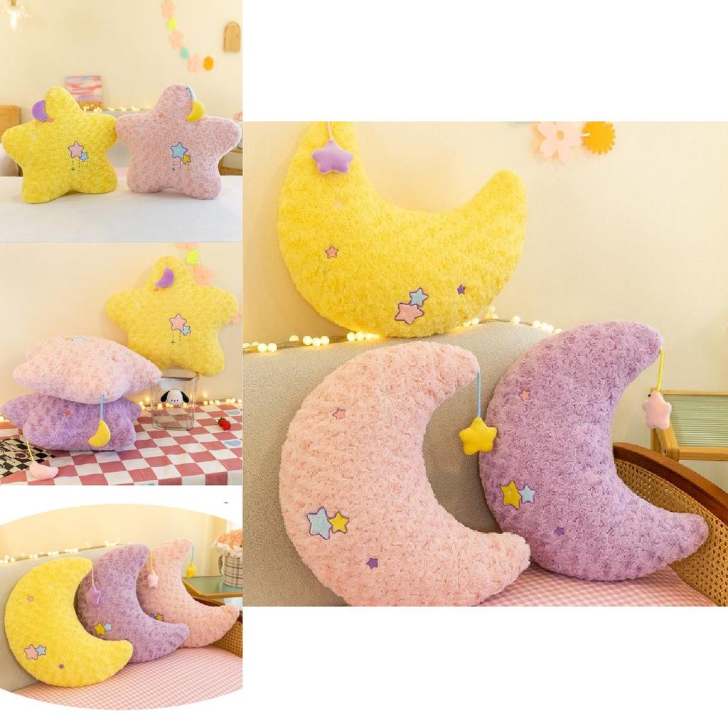 Adorable Plush Star Pillow For Girls Soft Sleep Moon Toy Comfortable Cute Gift