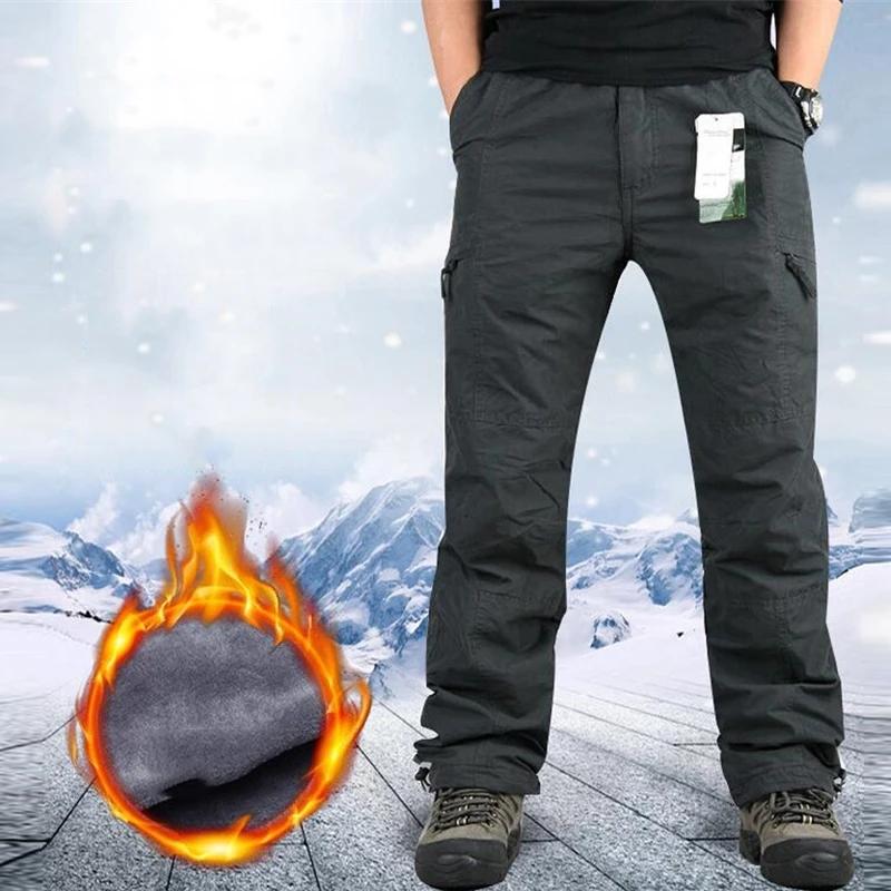 Winter Thick Fleece Casual Pants Men Cotton Baggy Cargo Pants Double Layer Velvet Warm Thermal Trousers