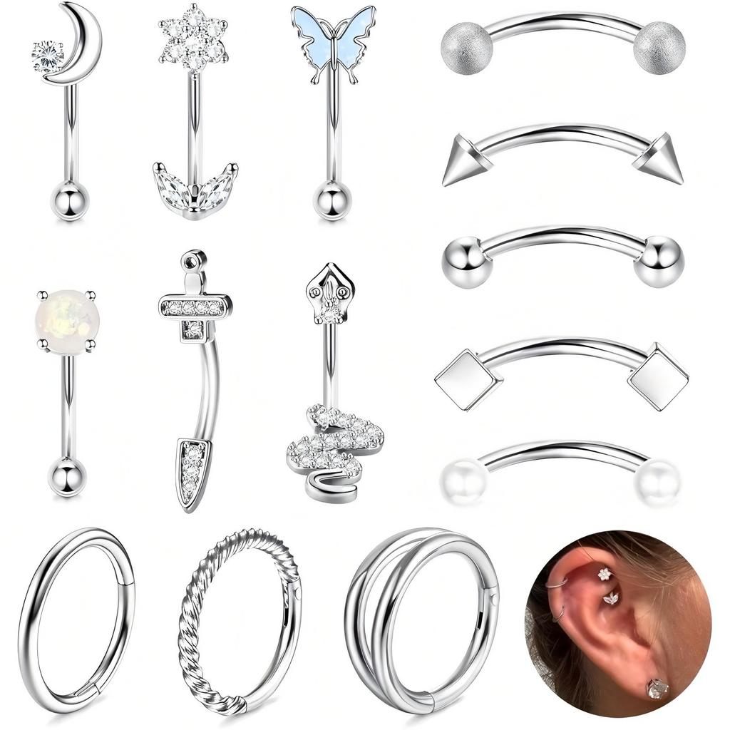 Cross-Border Hot Multi-Color Piercing Eyebrow Nail Earring Combination Love Moon Star Stainless Steel Trendy Piercing Jewelry