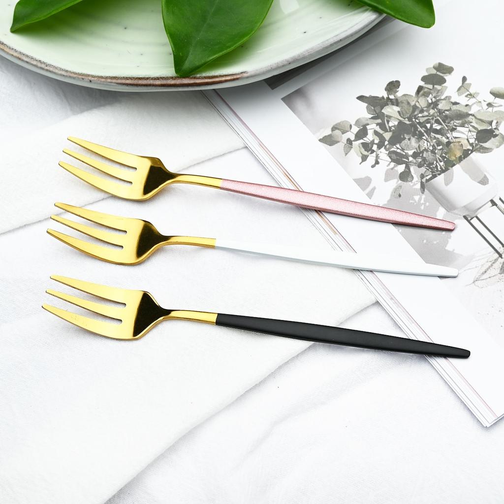 6 ks/sada zlatá sada vidliček Čajový dort Svačina Vidlička Nádobí Příbor Zrcátko Nádobí z leštěné nerezové oceli Dezert Vidlička na ovoce Sada příborů