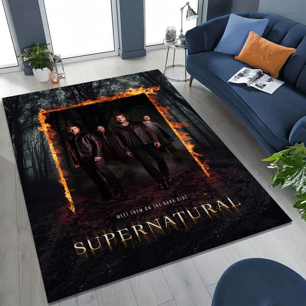 Tapete SPN Supernatural Dean Sam Winchester Castiel para Quarto Sala Sofá Casa Capacho Decoração, Tapete de Chão Grande Antiderrapante para Crianças