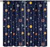 Kids Outer Space Curta, Universe Themed Earth Moon Rockets Stars Window Drapes, For Boys Girls Room Bedroom Living Room