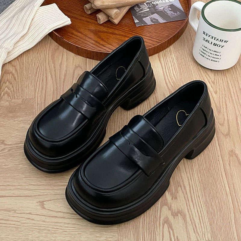 

Женские черные лоферы в стиле преппи на толстой подошве с круглым носком 2025 - Универсальная обувь в британском стиле для JK-униформы Size 37