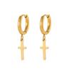 CARLIDANA Gold Plated Punk Style Cross Pendant Earrings Hip Hop Stainless Steel Hoop Earrings for Women Huggie Style-for Gift