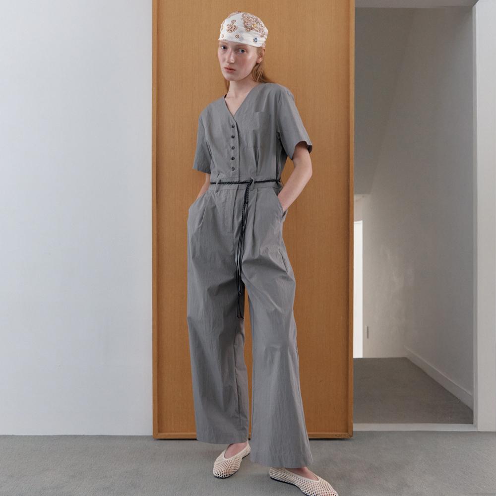 Elssibeui V-Neck Button Jumpsuit_Light Gray