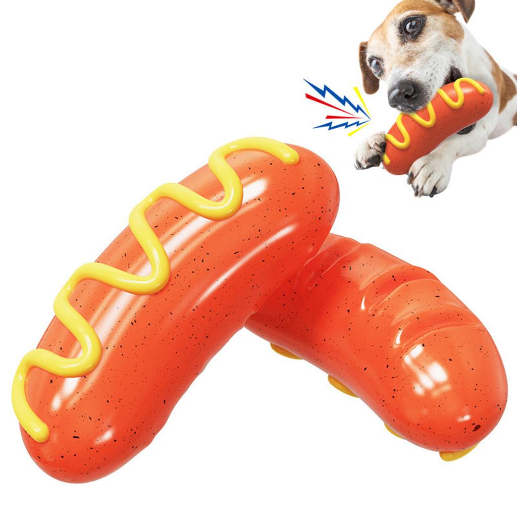 Squeaky Dog Toy for Small Medium Large Dogs Interactive Bite Resistant Tpr Hot Dog Tooth Cleaning Meat Bones Chew Toys Labrador