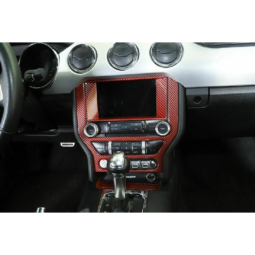 1x Navigation GPS Screen Cover Trim Frame for Ford Mustang 2015+Red Carbon Fiber