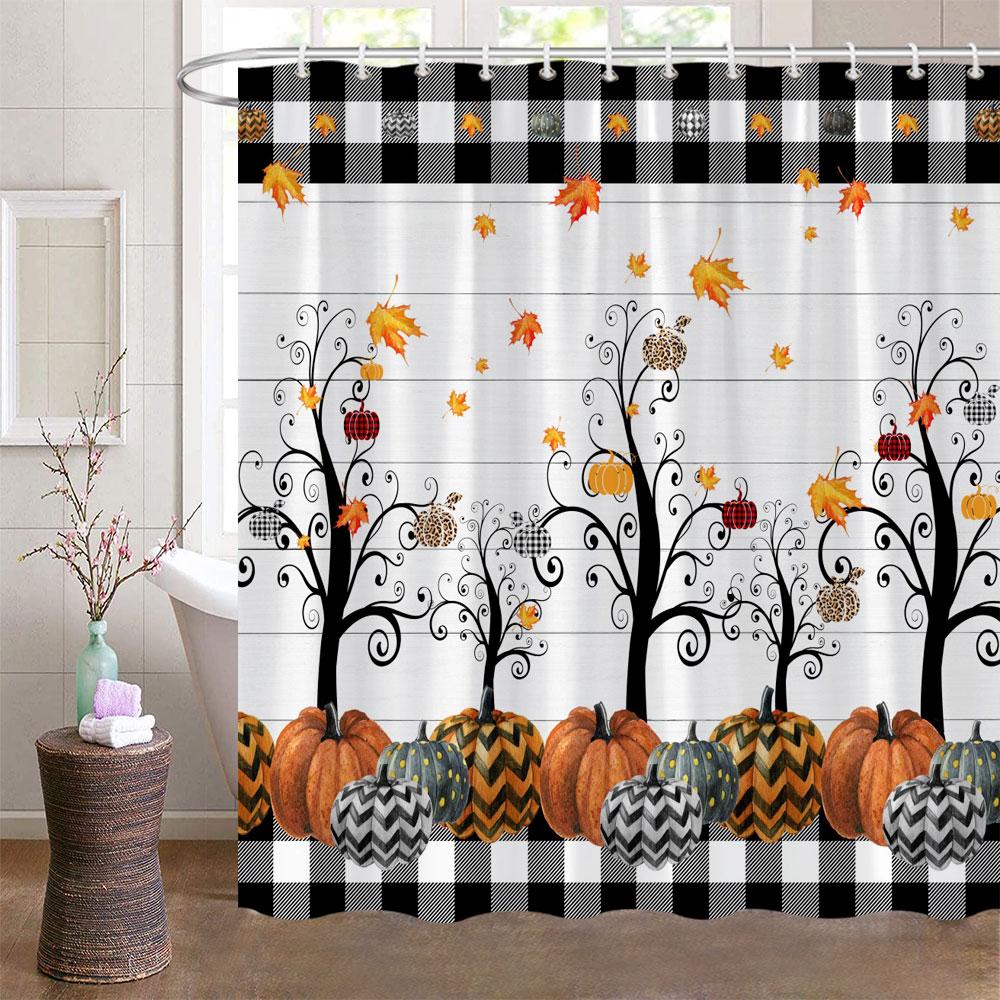 Podzimní sprchové závěsy do koupelny Podzimní sklizeň dýní Statek Den díkůvzdání Halloween sprchová vana s háčky Výzdoba koupelny