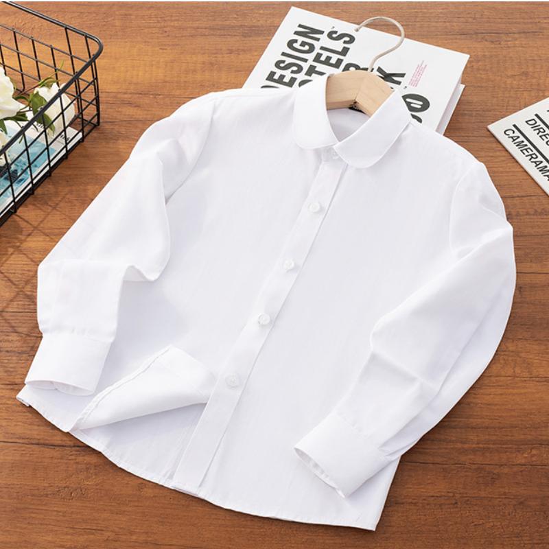 

Boy White Shirt Children Blue Students School Uniform Performance Clothes Long Sleeve Girls White Tshirt 8y