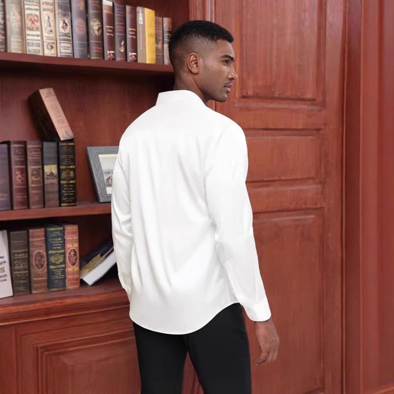 Men's Silk Satin Long Sleeve Button-Up Dress Shirt, Non-Iron Wrinkle-Resistant Business Casual Formal Top