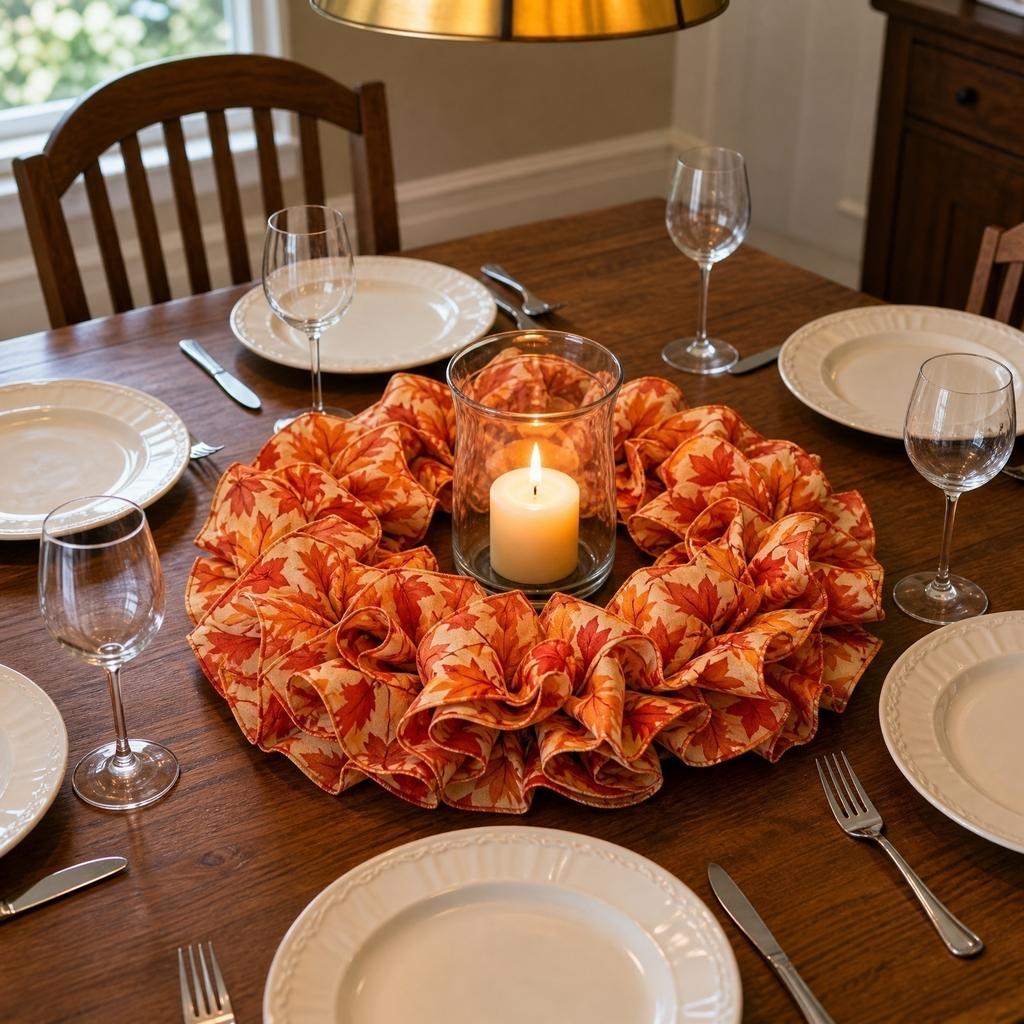 Fabric Decorative Wreath for Home Window Table Decoration Autumn Leaf Pattern Artificial Garland for Seasonal Interior Design