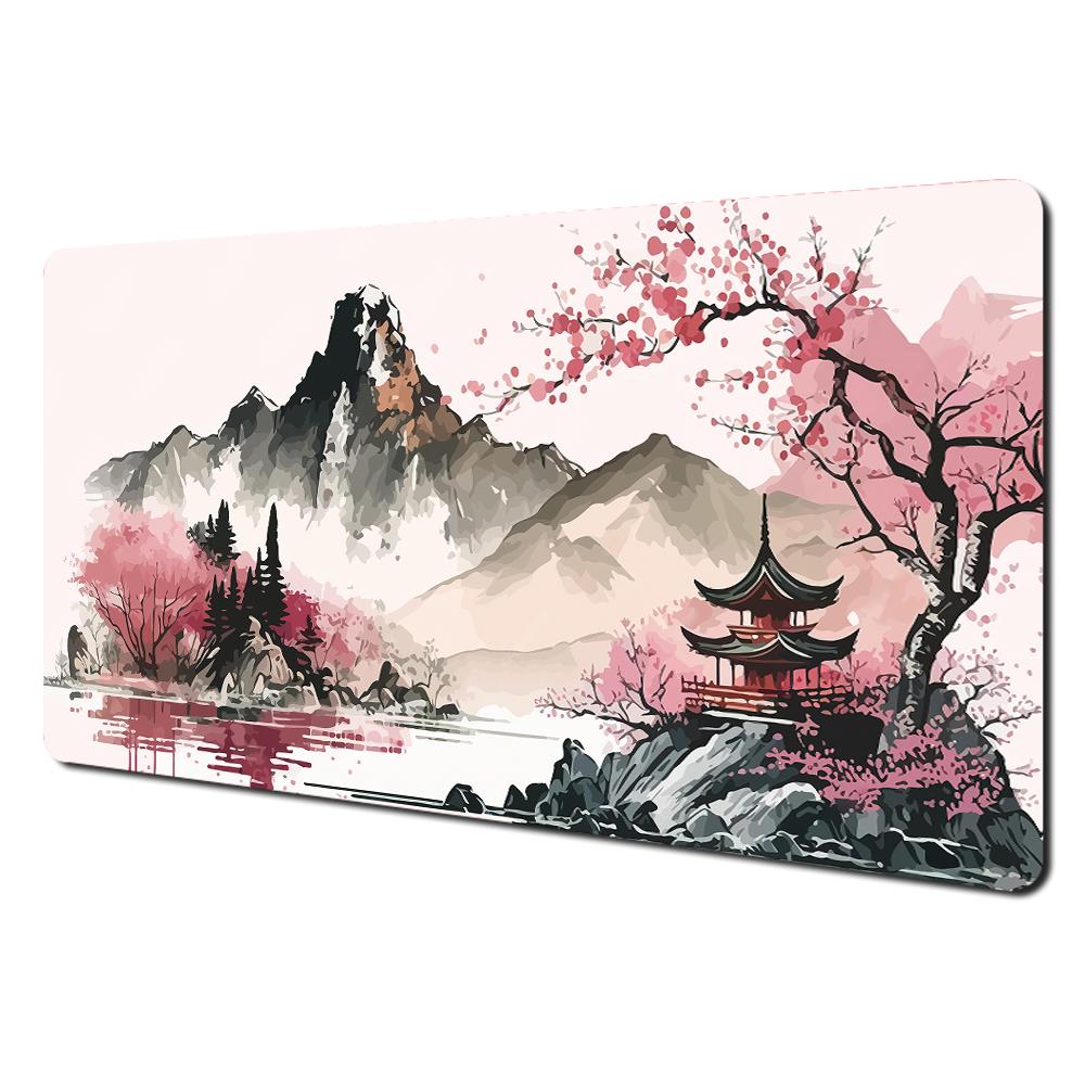 Plum Blossom Art Illustration Large Mouse Pad Desk mat with stitched edges Natural rubber base Computer mouse pads gaming pad